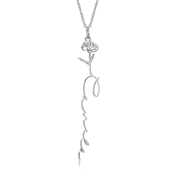 Birth Flower & Name Pendant Necklace β Custom Script Design (Womenβs) - Gold