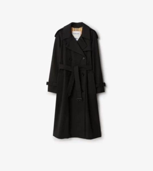 Long Castleford Trench Coat in Black - Women, Cotton Gabardine | Burberry® Official