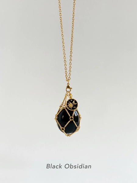 Black Obsidian Crystal Cage Necklace Aesthetic Necklace - Etsy