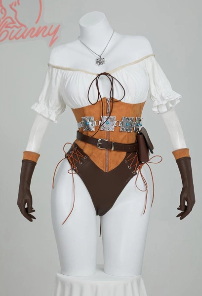 Ciri Derivative Sexy Lingerie Bodysuit Off-Shoulder Lace-Up Bodysuit with Gloves Belt