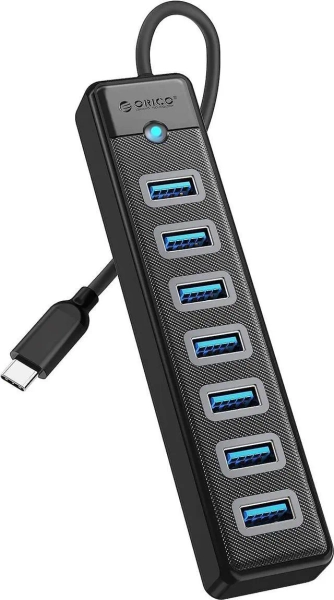 ORICO Type C to 7-Port USB 3.0 HUB Splitter 5Gbps Ultra-Slim Data USB HUB Portable Compact for PC Phone Mac iPad MacBook Pro Black