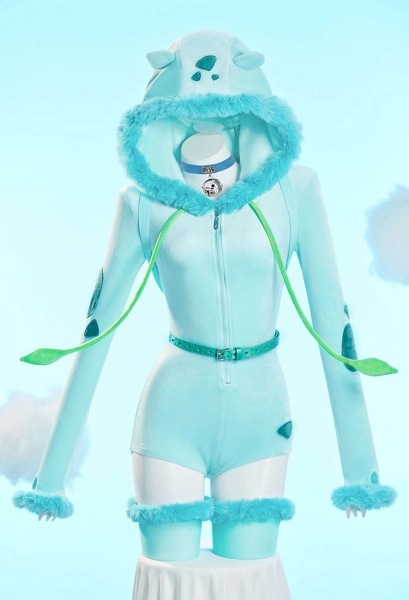 PM Derivative Cosplay Costume Cute Plush Romper Homewear Hooded Bodysuit with Backpack and Belt
