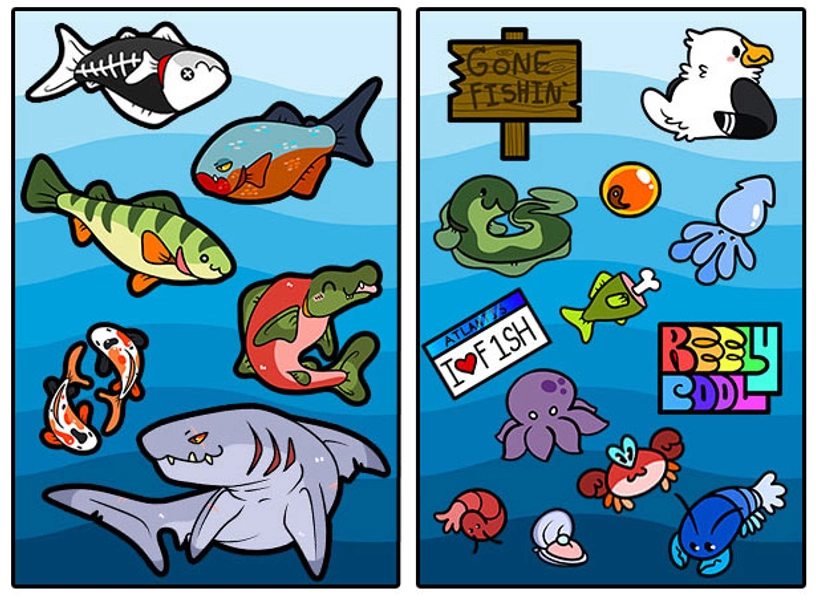 Fish Sticker Sheet [2 Versions] - One of each