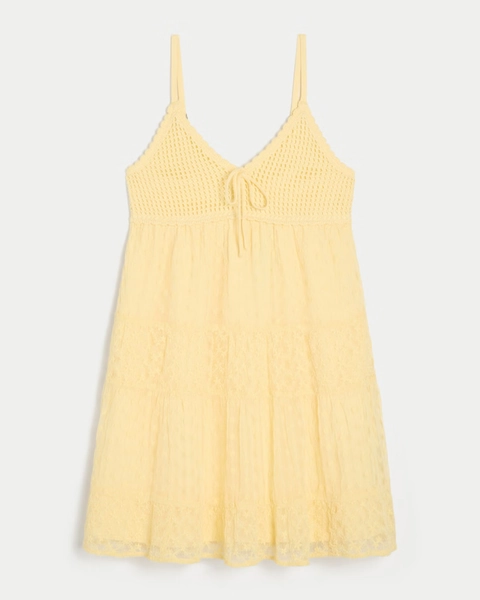 Crochet-Style Babydoll Mini Dress