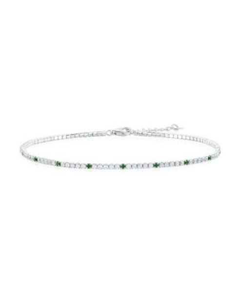 Sterling , Round CZ Tennis Anklet - Emerald