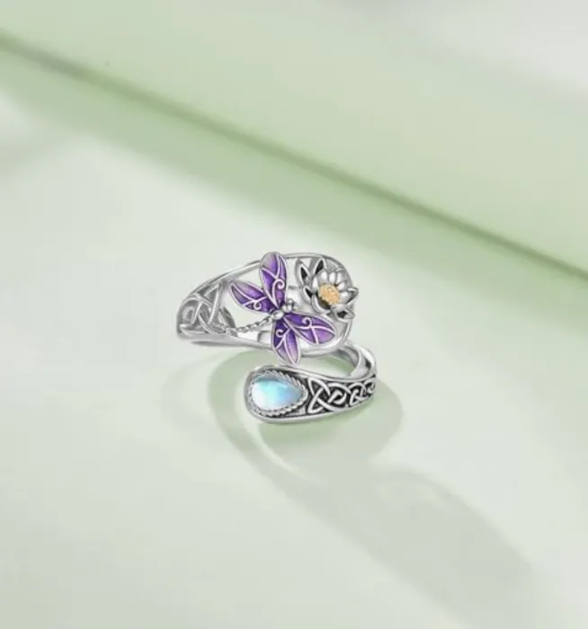 PIIDHW Dragonfly Spoon Ring Sterling Silver Adjustable Dragonfly Ring Moonstone Jewelry Gifts for Women Wife Mother : Amazon.com.au: Clothing, Shoes & Accessories
