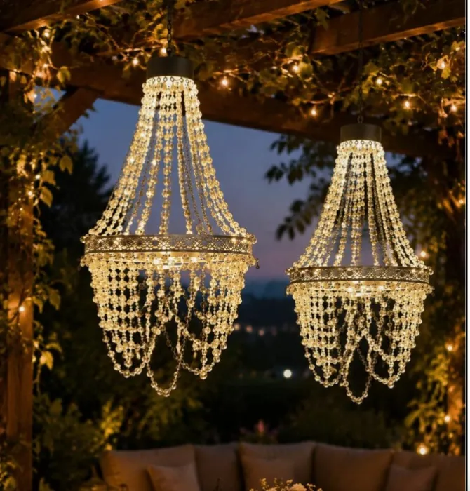 Decorative Solar Crystal Chandelier With White LED Light Strips