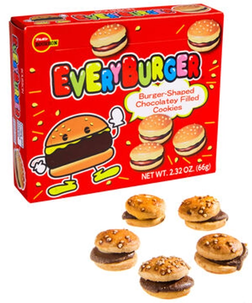 EveryBurger Japanese Candy: Bite-size sandwich cookies styled like hamburgers.