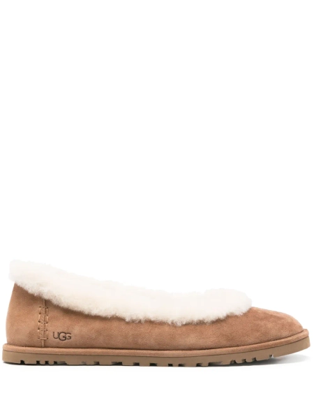 UGG fur trim flat shoes - Brown 7.5