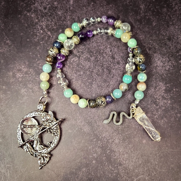 Artemis Prayer Beads: Sapphire, Amazonite, and Amethyst Rosary