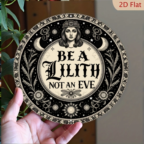 2D Flat, 1pc Lilith "Not An Eve" Gothic Vintage Wall Plaque - 8x8 Inch Vertical Aluminum Metal Sign with Lilith Design, Rustic for home, Gym, Cafe, Bar, Kitchen & Garden Decor - Statement Art Piece for Gothic Themed Rooms & Lithuanian/Yewish, 2D Flat