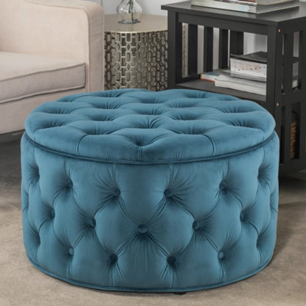 House of Hampton® Amram Tufted Round Storage Ottoman