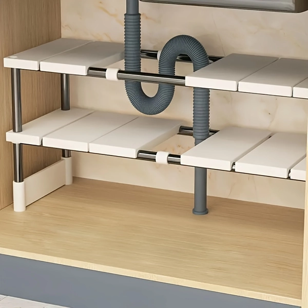 TEMU 1pc Adjustable Under-sink Storage Shelf For Kitchen Cabinets - Multi-functional Countertop Organizer