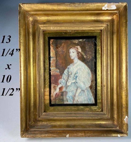 Antique 1828 Portrait Miniature: Marie d'Medici's Daughter, Queen Henrietta Mari