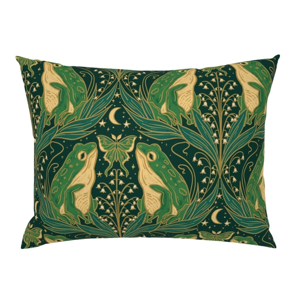 Art Nouveau Frogs with lily of the valley Luna moth and moon and stars Pillow Sham | Spoonflower