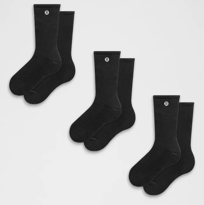 Unisex Daily Essential Crew Socks 3 Pack - Black - M