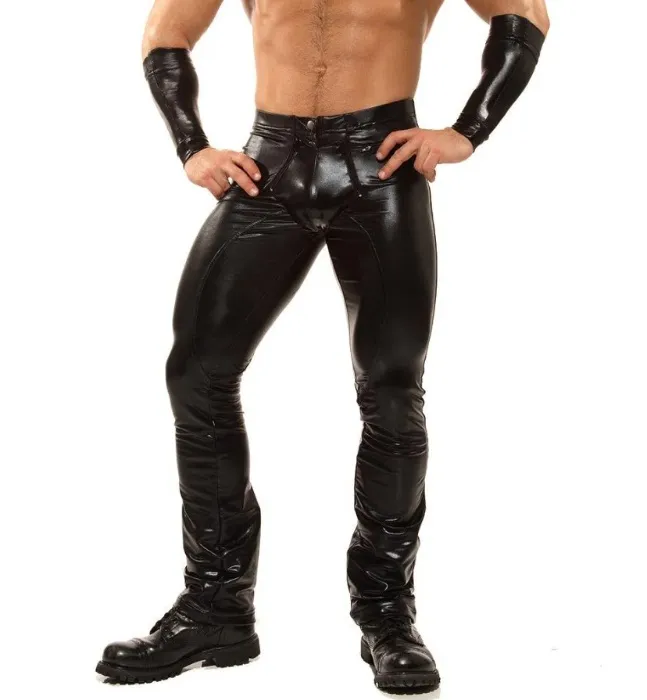 Double-Zip Front Low-Cut Leather Spandex | Small