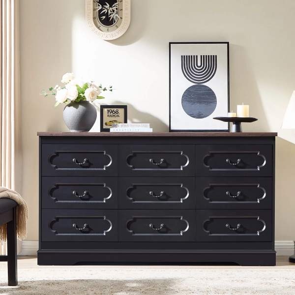 Winston Porter Farmhouse 59" W 9 Drawer Dresser for Bedroom, Rustic Tall Chest of Drawers for Bedroom | Wayfair