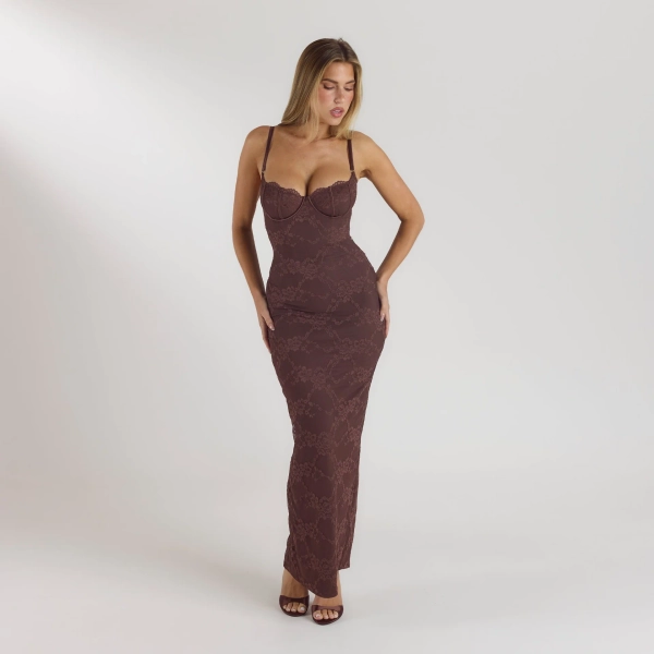 Blossom Maxi Dress with Bodysuit - Chocolate