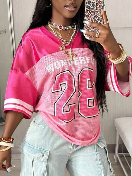 Coolane Maillot de baseball vintage à motif numérique en maille respirante pour femmes, pour le printemps/été, les festivals et la sortie. Maillot rouge