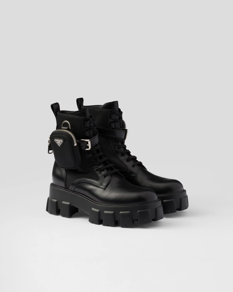 Monolith leather and Re-Nylon combat boots with pouch