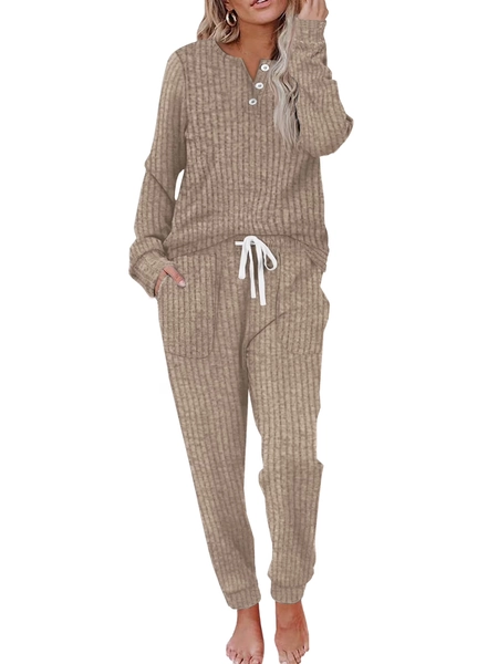 MOSHU Two Piece Womens Pajama Sets Button Down Shirts and Drawstring Pants with Pockets Solid Lounge Sets for Women - Walmart.com