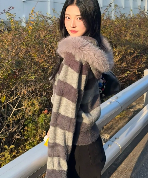 WXK021 Tanpopo Mohair Knit Hooded Zip-up (CHARCOAL)