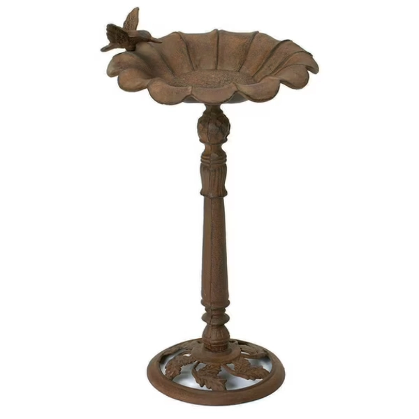 Rustic Cast Iron Hummingbird Perching On Sunflower Garden Bird Feeder Bath 19"H