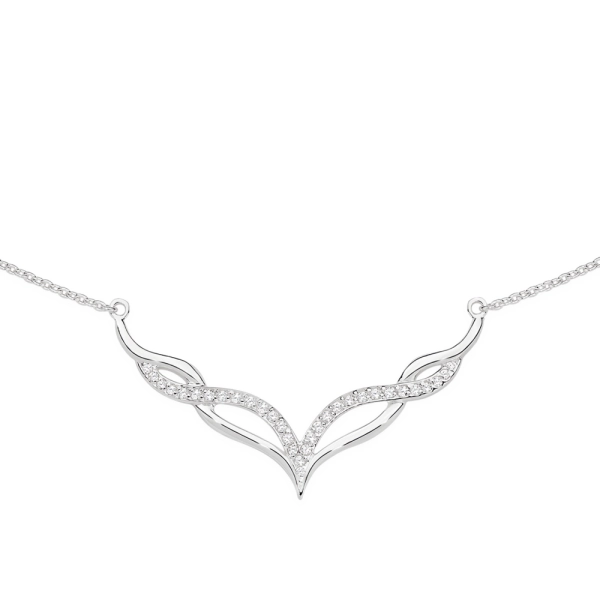 Silver CZ 45cm Woven Ribbon Necklace