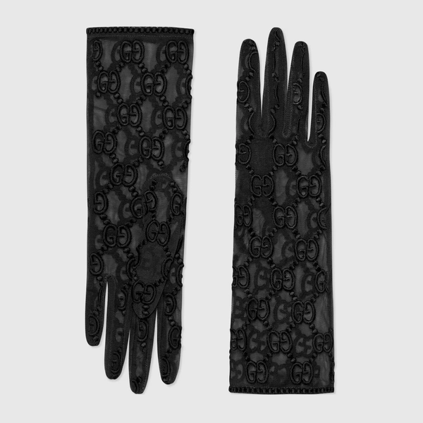NWT GUCCI GLOVES TULLE LACE GG BLACK Sz 8.5 / L