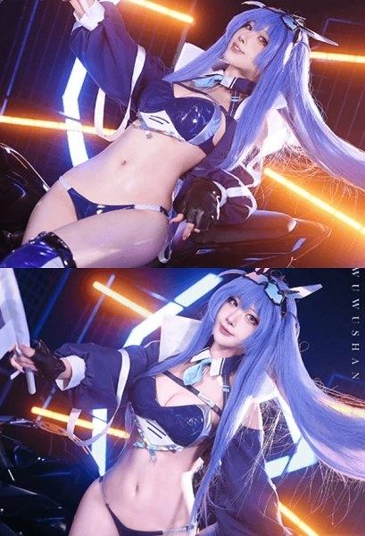Azur Lane New Jersey Black Blur Prelude Skin Cosplay Costume Racing Suit Bra and Top with Panty and Thigh-high Stockings