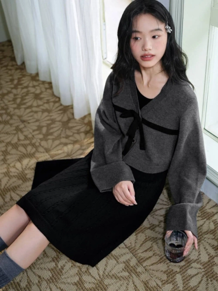 Ribbon Tie Cardigan and Tank Dress