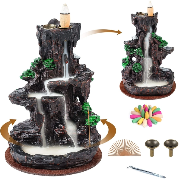 TEMU Incense Holder, Backflow Incense Holder 2 Sides Waterfall Incense With 120 Backflow Incense Cones, 30 Incense Sticks, Aromatcherapy Ornamen For