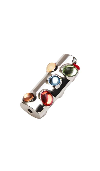 Edie Parker Double Sided Jewel Lighter Holder in Metallic Silver.