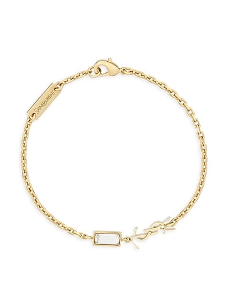 Saint Laurent Women's Cassandre Charm Bracelet in Metal and Rhinestone - Crystal Gold - Size Small