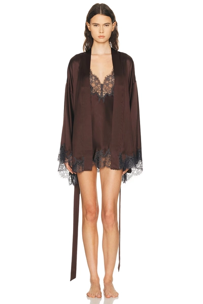 SKIMS Silk Lace Robe in Brown