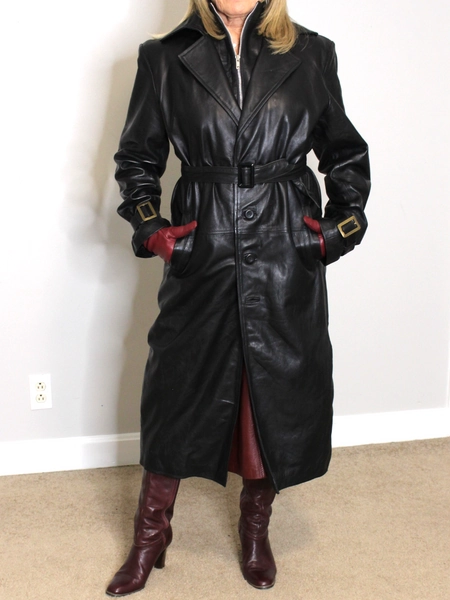 Womens Leather Trench Body Coat Black S/M/L SOFT Lambskin Long Goth Vintage Rare