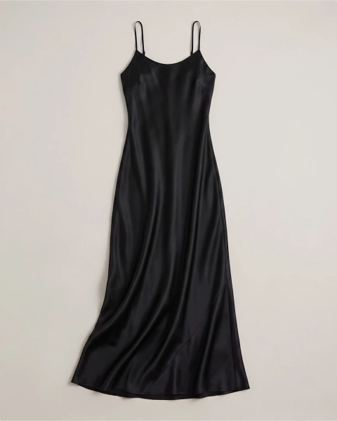 Silk Maxi Slip Dress in Black