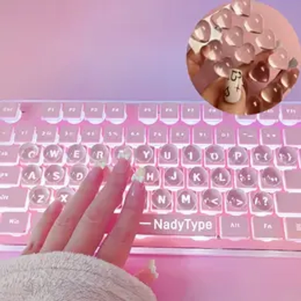 NadyType Ultra-Clear Typing Stickers for Long Nails Heart/Hemisphere Shape Nano-Glue Adhesive Keyboard Stickers Fully Transparent Bubble Stickers Compatible with Desktop Laptop Keyboards Essential for Typing