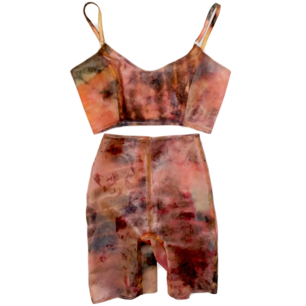 High waist bicycle shorts and sports bra set in printed latex + SAMPLE sale. Custom handmade to order