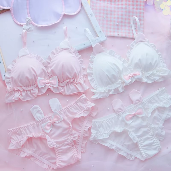 Kawaii Lolita Bra and Panty Set White Lingerie Cute Japanese Milk Silk Bra & Panties Set Wirefree Soft Underwear Set - AliExpress 200574005