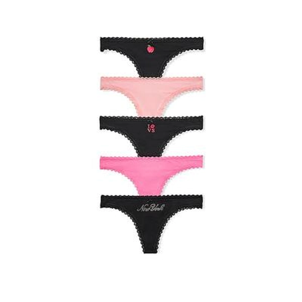5-Pack NYC Cotton Lace-Trim Thong Panties, Print, L - Women's - Victoria's Secret