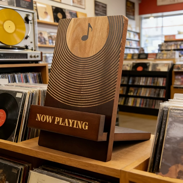 TEMU Wooden Vinyl Record Stand, Music Note Engraved Album Display Holder, Record Storage Rack For Turntable Player, Gift For Vinyl Collectors And