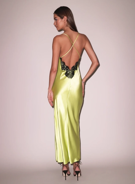Lime Open Back Maxi Slip Dress | Fleur du Mal
