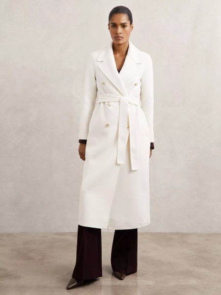 Reiss Petite Dora Belted Wool Rich Coat, Cream