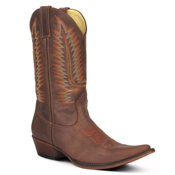 Bota Texana Masculina Couro Fóssil Café - Silverado Botas | SILVERADO BOTAS