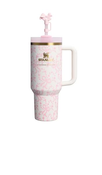 STANLEY x LoveShackFancy The Quencher H2.O Flowstate Tumbler 40oz in Pink.