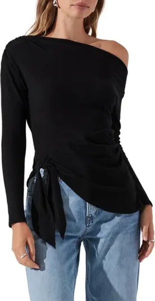 One-Shoulder Tie Hem Knit Top