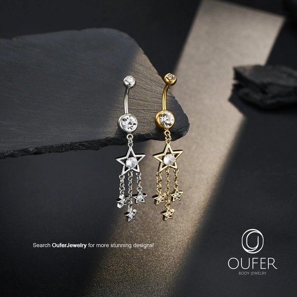 14G Dangling Star CZ Belly Button Ring/navel Piercing/curved Barbell/silver/gold 1PCS - Etsy