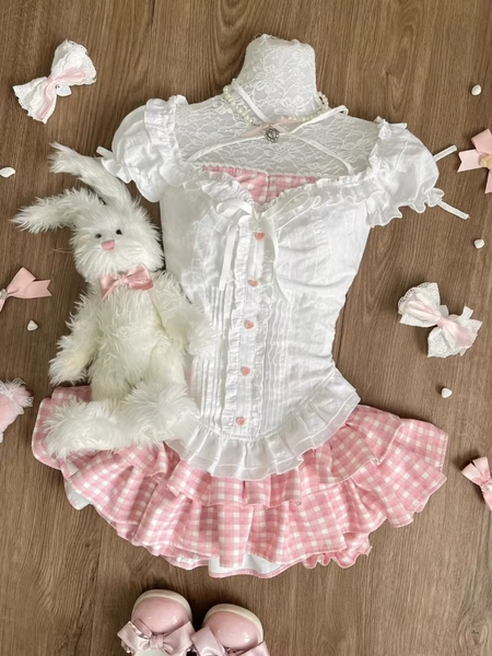 Japanese Kawaii Lolita Elegant 2 Piece Sets Women Pink Y2k Bow Design Mini Skirt Suit Female Princess Sweet Chic Outfits Summer - AliExpress 200000345